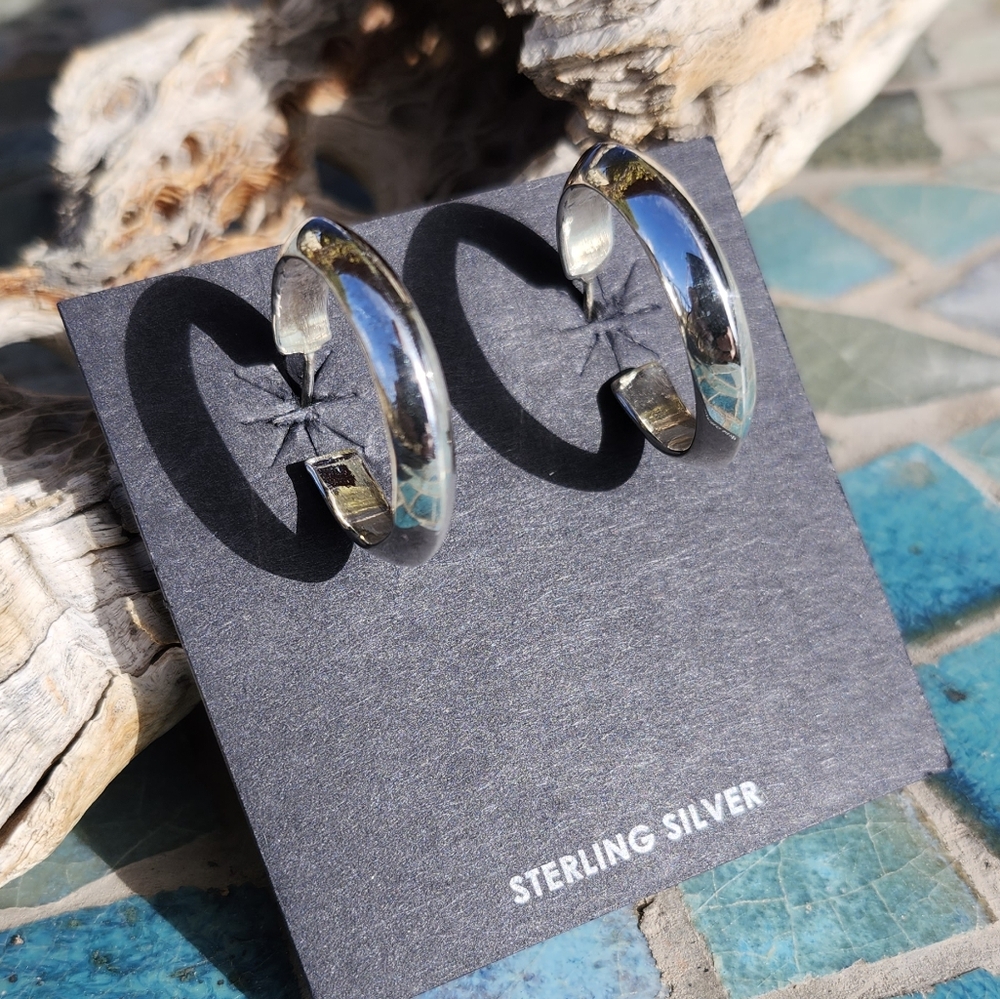 Sterling Silver Solid Hoop Earrings - image 1